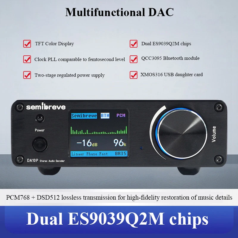 Top HIFI Audio Decoder DAC Dual ES9039Q2M DSD512 Lossless Decoder QCC3095 Bluetooth 5.4 USB 32BIT 384KHZ AMANERO Interface