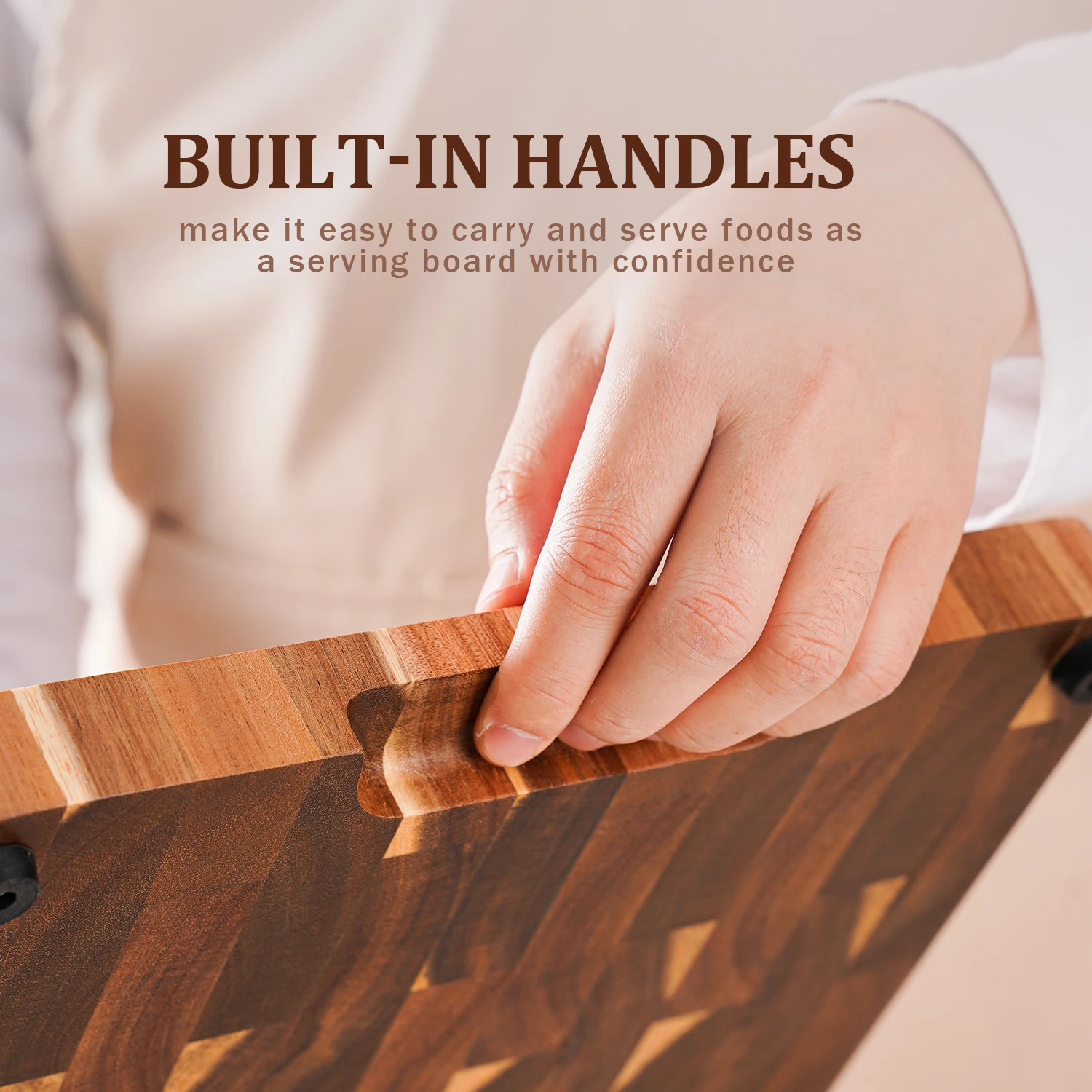لوح تقطيع مستطيل عالي الجودة مقاس 15 بوصة لوح تقطيع من خشب السنط والحبوب مع مقبض جانبي #3