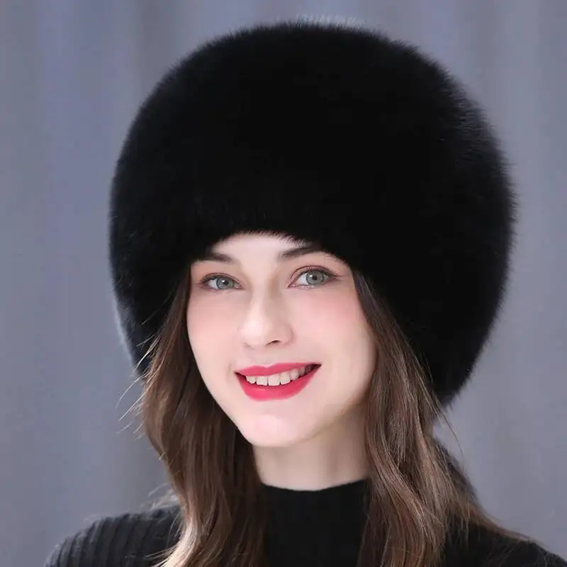 Fox Fur Hat Women Natural Raccoon Fur Russian Hats Winter Outdoor Thick Warm Bomber Ears Caps