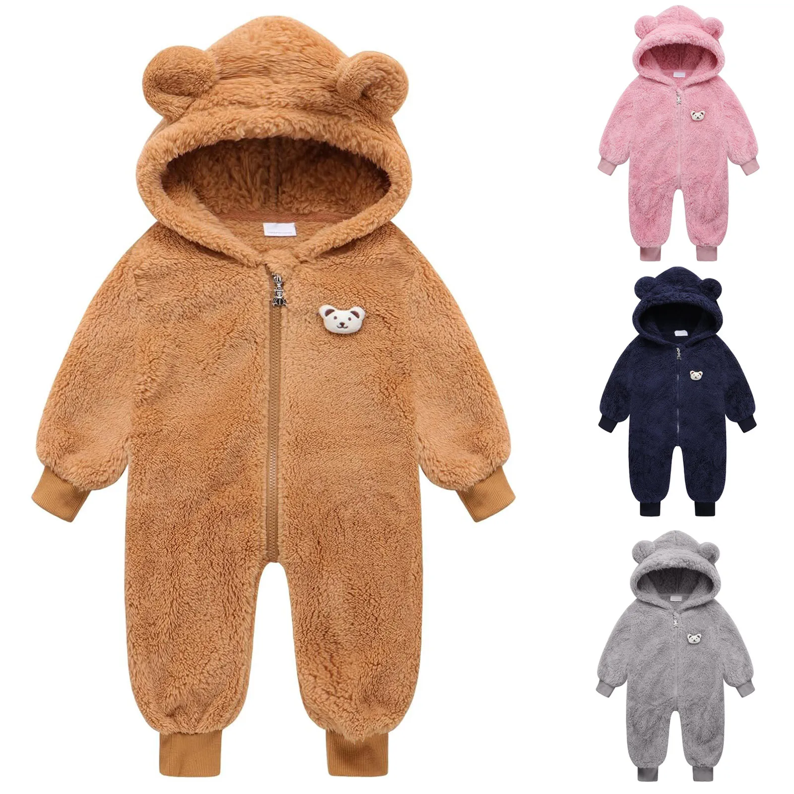 

Baby Rompers Newborn Romper Cute Plush Bear Boy Autumn Winter Keep Warm Hooded Infant Girls Overall Jumpsuit Outdoors Clothing