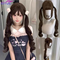 Black Twin Ponytail Princess Cut Natural Short Hair Synthetic Wigs With Bangs For Women Heat Resistant Cosplay Lolita Hair 