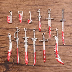 10PCS 13 Styles Mix Alloy Hallween Masquerade Party Game Performance Supplies Prank Scary Props Sharp Bloods Knife Sword Pendant