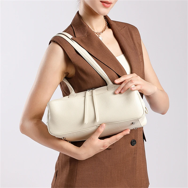 

Toptrends Коровья натуральная кожа Сумки на плечо для женщин 2025 Роскошные дизайнерские кошельки Boston Tote Сумка Женские сумки