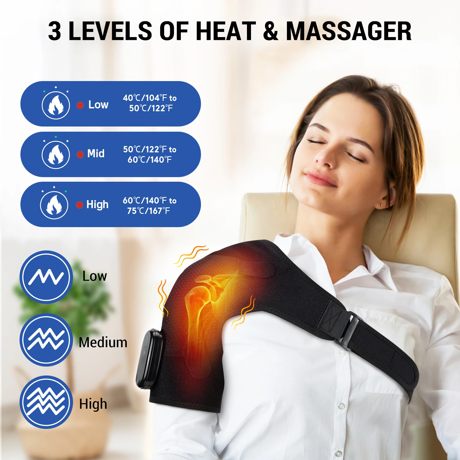 Electrically heated shoulder pads USB sports warming pads 5000 mA vibration heat massage device