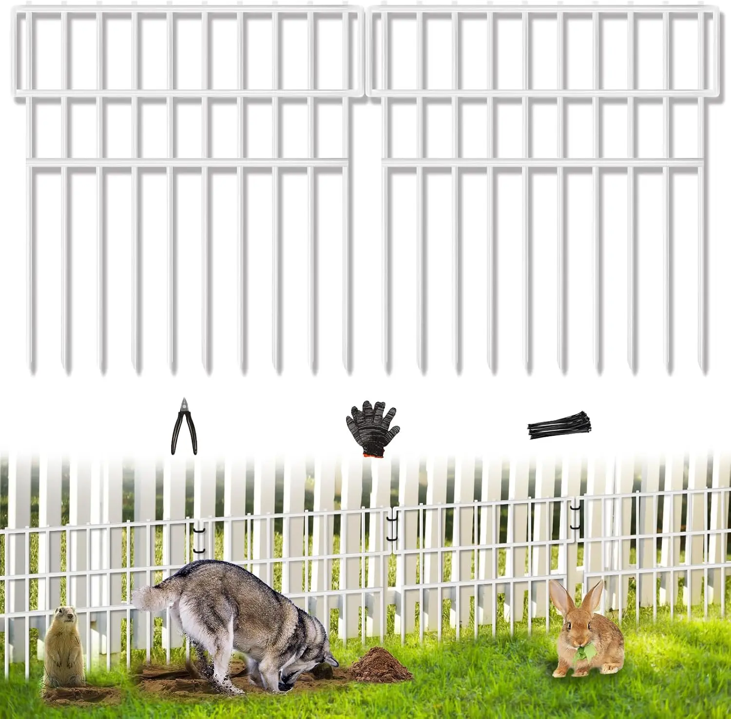 

39.5ft No Dig Dog Fence, 28 Panels with 1.52in Gap for Outdoor Yard Protection, Rustproof White Metal Barrier