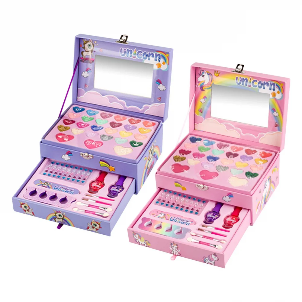 Kids Makeup Cosmetics Playing Box Magical Unicorn Princess Makeup Set Toys Real Cosmetics Toys Soft To Skin & Easy To Wash