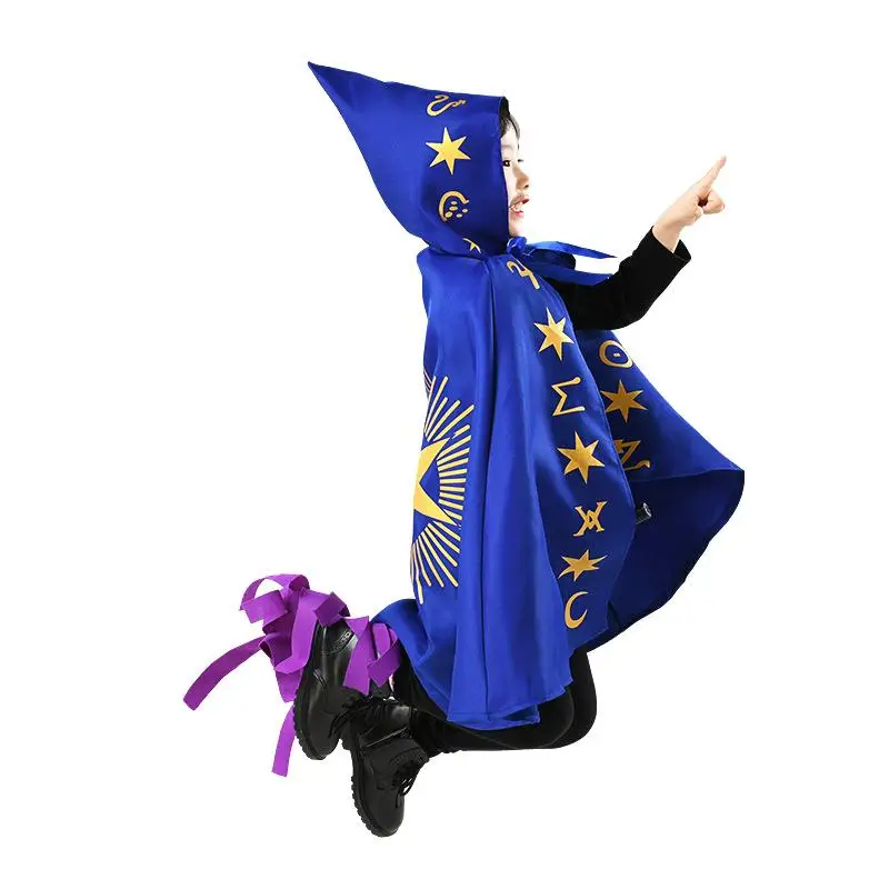 

New loween Wizard Hat And Robe Set Children's Performance Clothes Crossbody Cape Par ow Outfit arp Little Fellow Cap