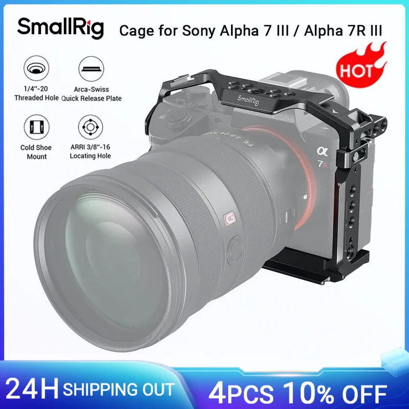 SmallRig A7RIII / A7M3 Camera Cage for Sony A7RIII /A7III/A7M3 Camera (ILCE-7RM3 / A7R Mark III), w/Shoe Mount NATO Rail 2087D