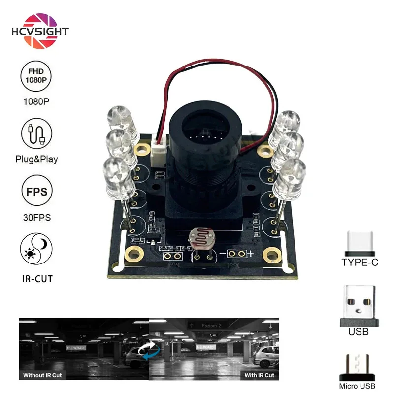 1080P 850nm IR Infrared Night Vision USB Camera  Auto IR-Cut Switching All-Day Image USB2.0 Webcam Board  For PC Android Mobile