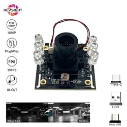 Cámara USB de visión nocturna infrarroja IR de 1080P, 850nm, conmutación automática de corte IR, imagen durante todo el día, placa de cámara web USB2.0 para PC, Android y móvil