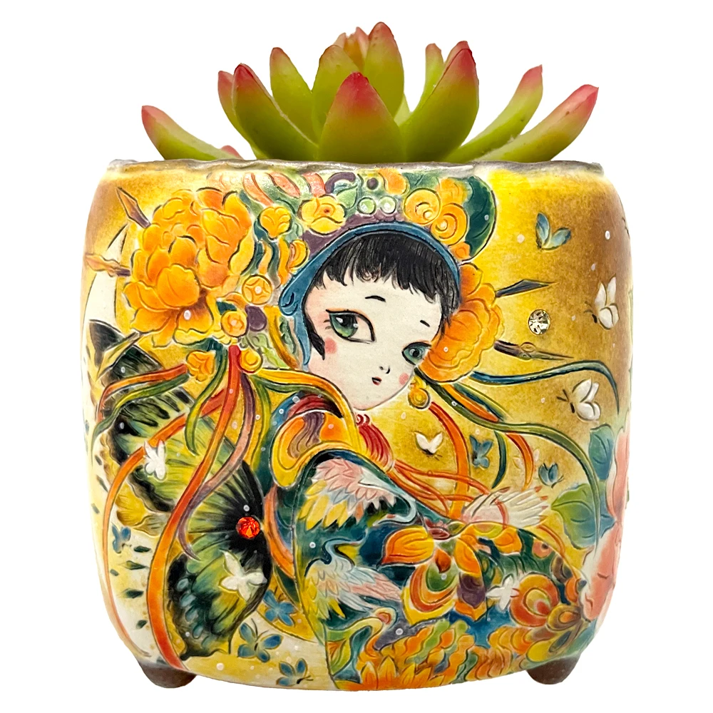 Vintage Hand - Painted Opera Style Succulent Plant Pot, Creative Ceramic Flower Pot for Home Decor