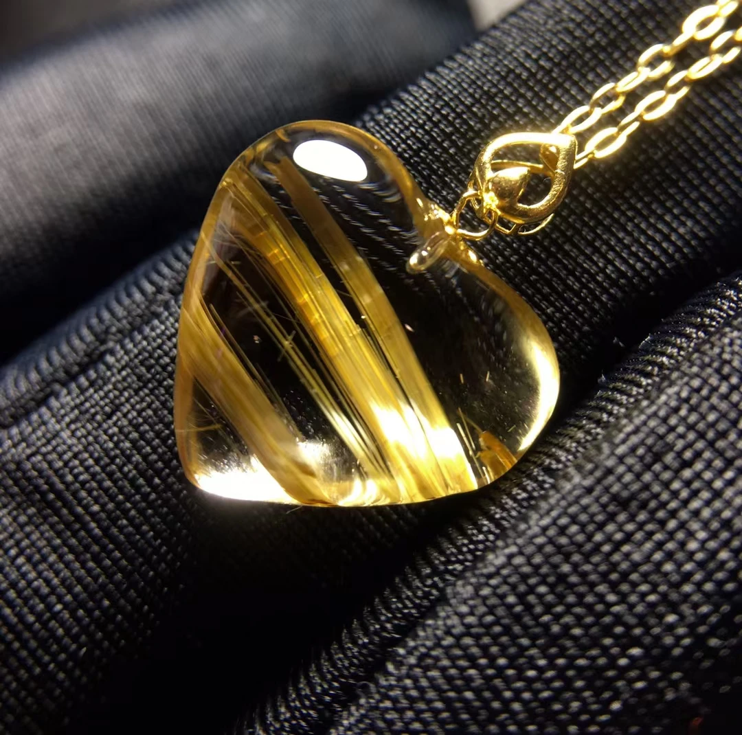 Natural Gold Rutilated Quartz Pendant Rutilated Quartz Jewelry 14.5*12.7*7mm Heart Love  Water Drop Men Women Brazil AAAAAAA