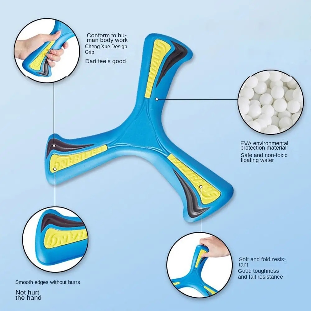 Crianças de plástico boomerang macio interativo três folhas cruz disco voador crianças brinquedo esportes spinner três lâminas adultos-crianças