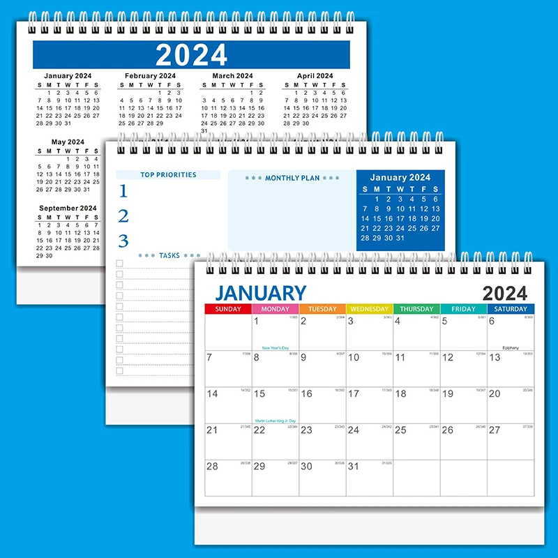 Inglês Creativity Desk Calendar, Coil Notepad, Programar, Data, Office, Casa, Desktop Decoration, Feriados EUA, 2024