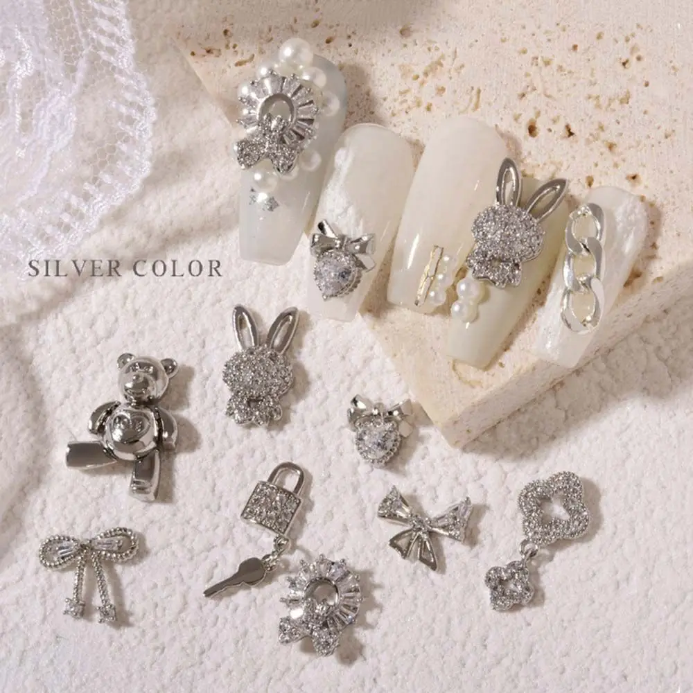 Limbs Moving Glitter Bunny key Bow Love Pearl 3D Nail Decoration Nail Art Diamond DIY Nail Art Jewelry Pendant