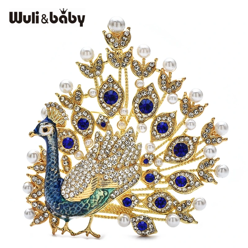 

Wuli&baby Luxury Pearl Peacock Brooches For Women Lady Rhinestone Beautiful Bird Animal Party Office Brooch Pins Gifts