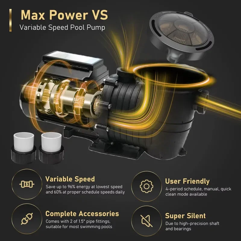 1.5HP Variable Speed Inground Swimming Circulating Full Inverter Pool Pump with RS485 for Pool Water Filtration Energy