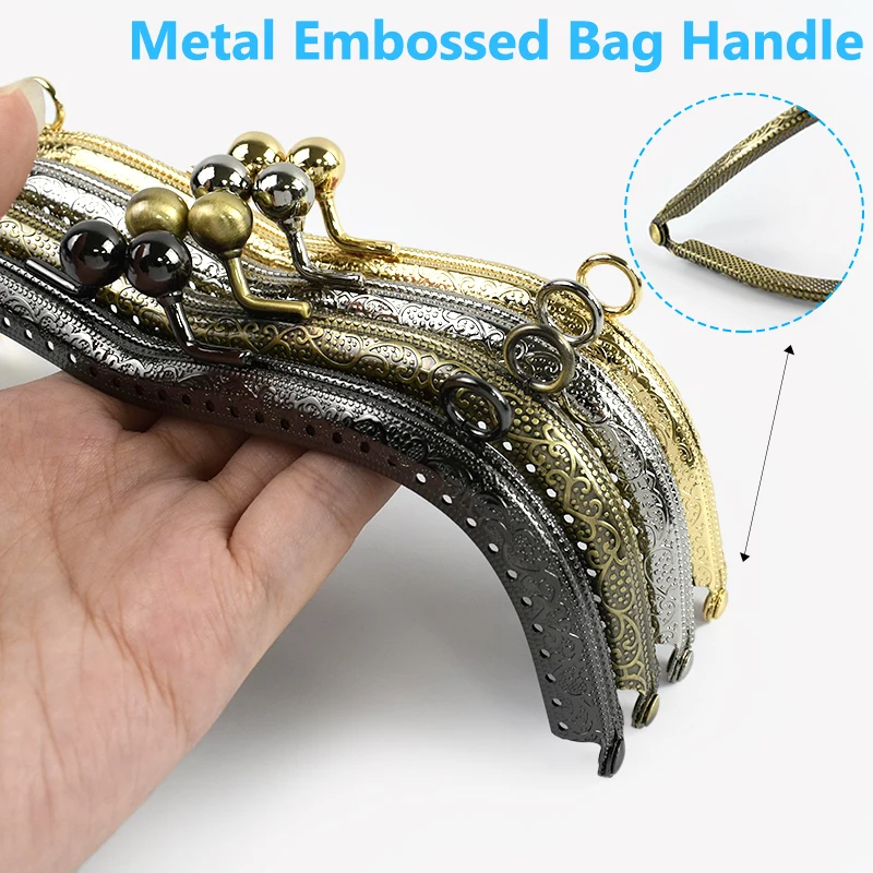 

19cm 1/2Pcs Metal Embossed Purse Frame Bags Handle Wallet Kiss Clasp Lock Vintage Pattern Frames Buckle DIY Hardware Accessories