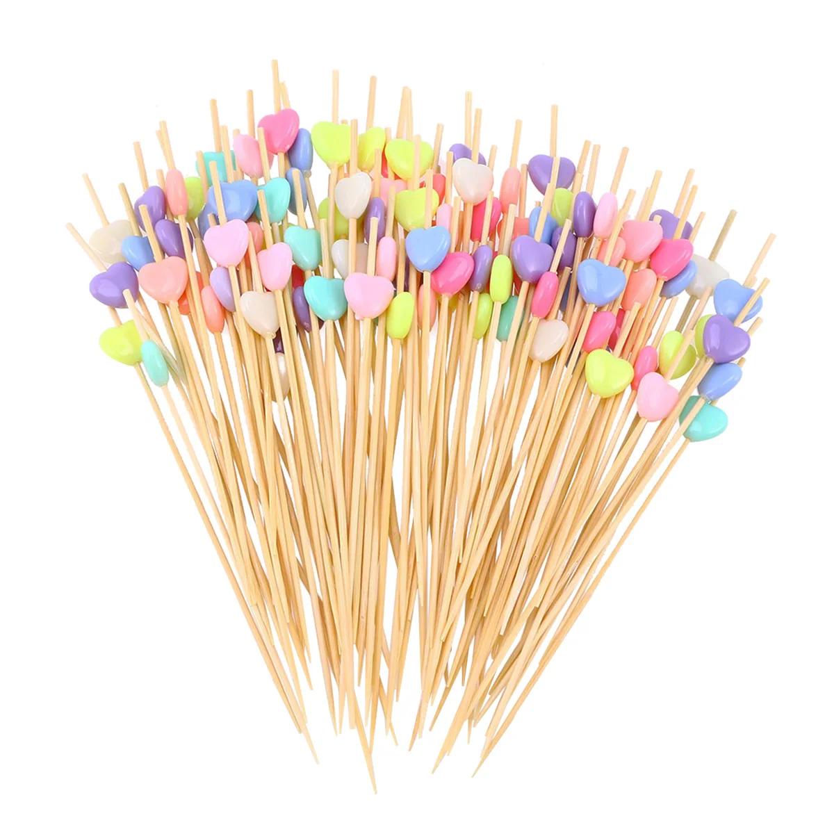 

100 Pcs Bamboo Cocktail Picks Fruit Sticks Creative Stirrer Handmade Heart Bead Elegant Bar KTV Clubs Kitchen Bartending Tools