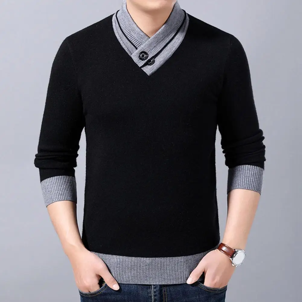 

Men Sweater V Neck Knitted Contrast Colors Anti-shrink Waistcoat Formal Basic Suit Sweater Knitted Winter Sweater Pullovers