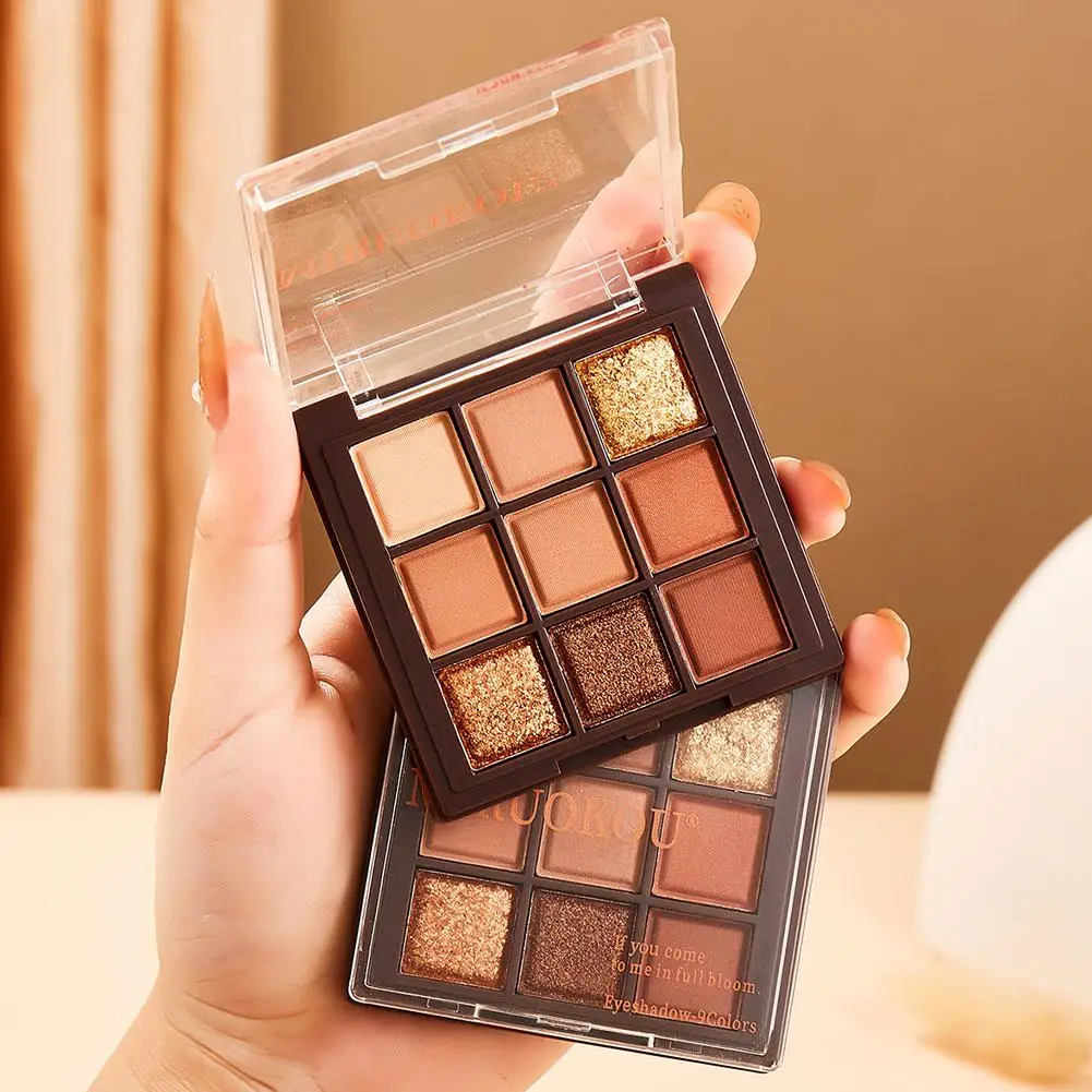 Paleta de Sombras com 9 Cores, Sombra Chocolate, Fosco Perolado, Cor Terra, Lantejoulas Brilhantes, Pigmentos para os Olhos, Maquiagem Duradoça