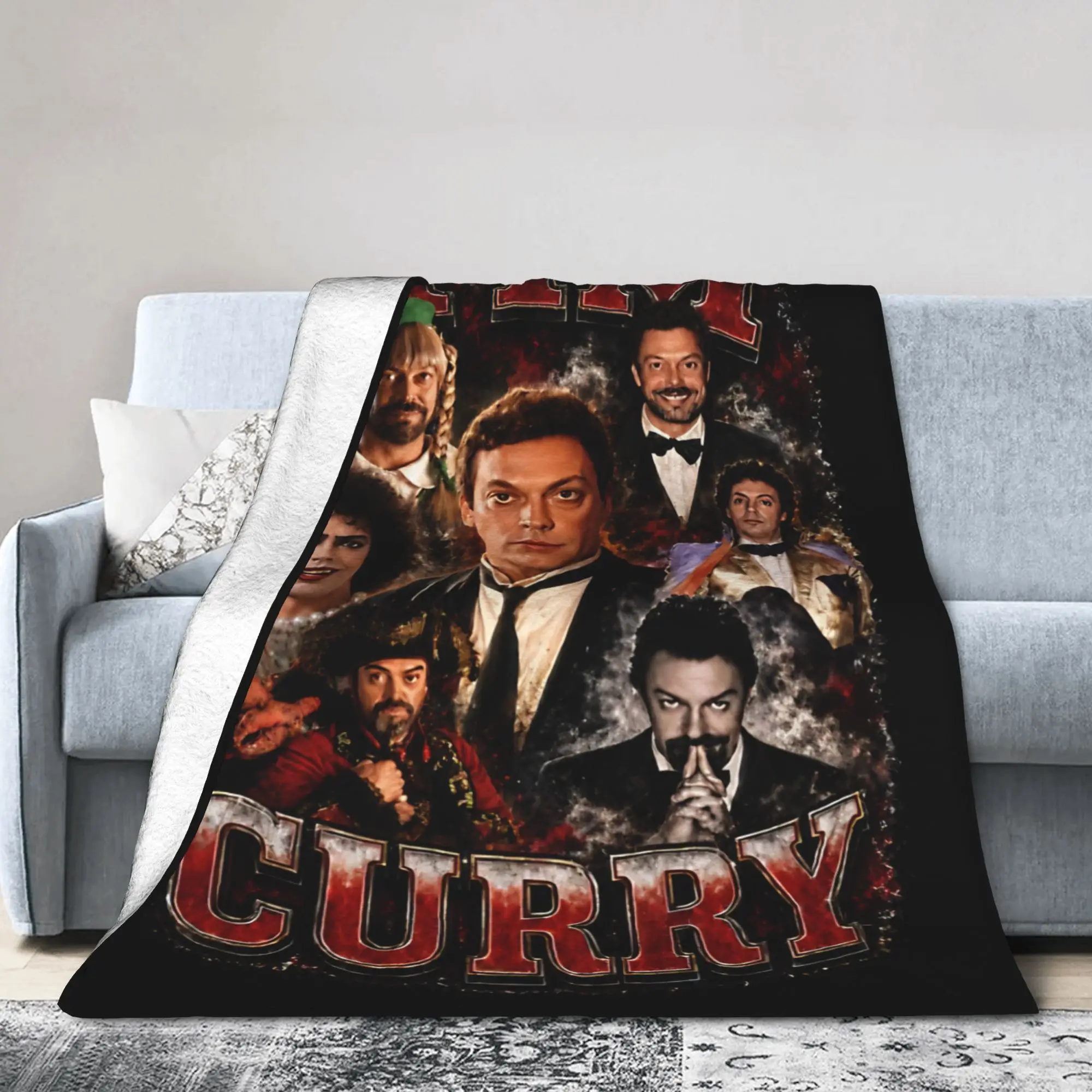 Tim Curry Blanket Flannel Spring Autumn Horror Movie Frank Portable Lightweight Throw Blanket for Home Outdoor Rug Piece