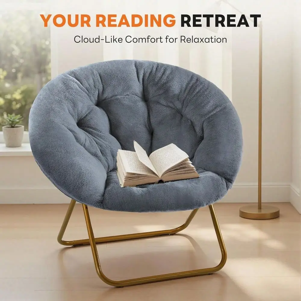 

Foldable Mushroom Chair, Faux Fur Round Saucer Chair With Soft Plush, Comfy Circle Seat For Bedroom Dorm Gaming