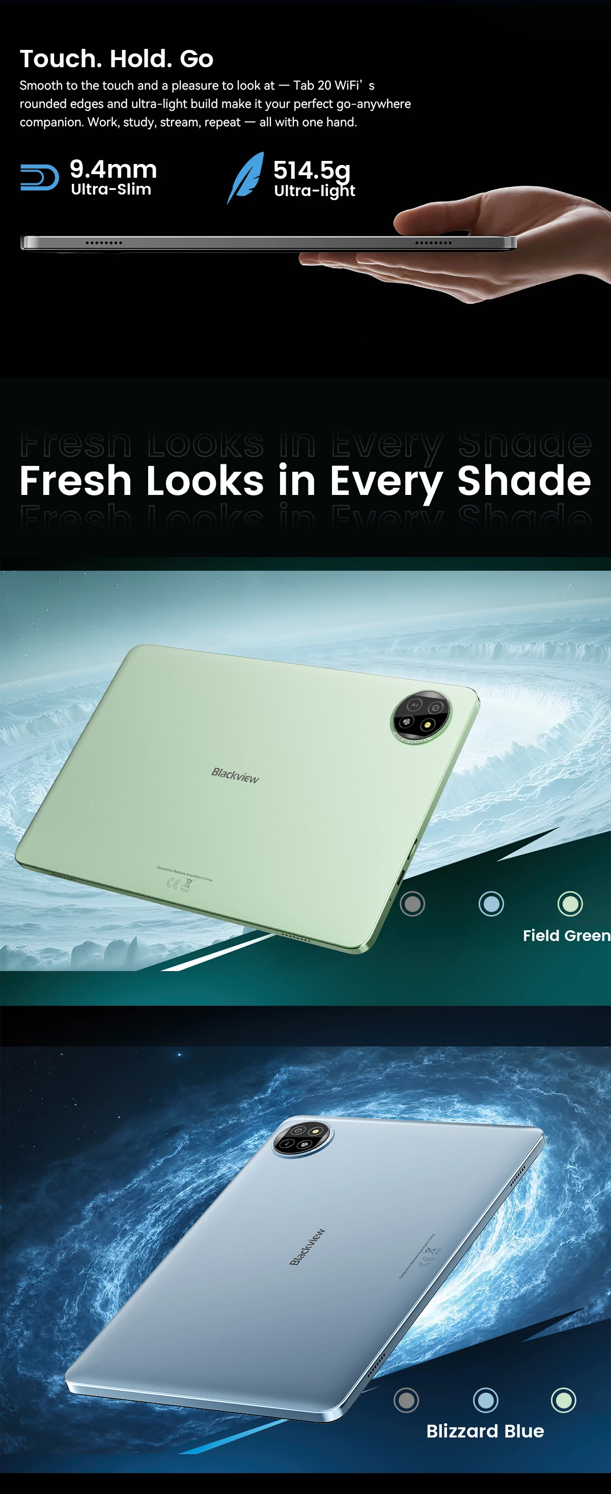 Blackview Tab 20 WIFI Tablets 10.1'' HD+ IPS Display Widevine L1 4GB 64GB Unisoc T310 Android 15 6600mAh 8MP Tablet Pad PC