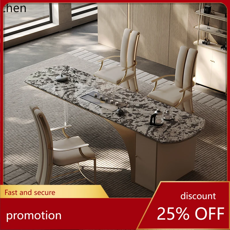 HXL marble tea space high-end villa home kung fu tea table luxury stone tea table and chair combination
