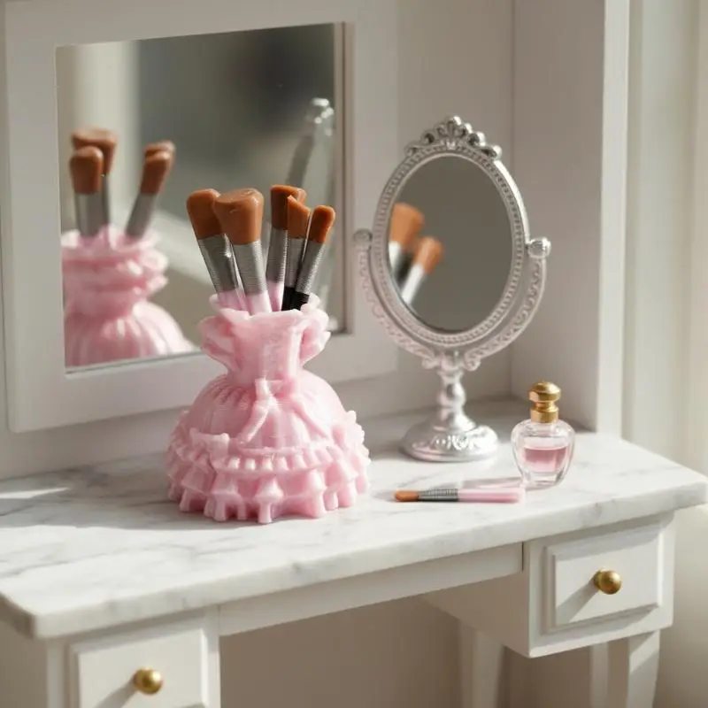 1 Set Miniature Scene Dressing Table Ornament 1/12 Scale Dollhouse Simulation Dance Skirt Makeup Brush Model For Doll Accessory view 2