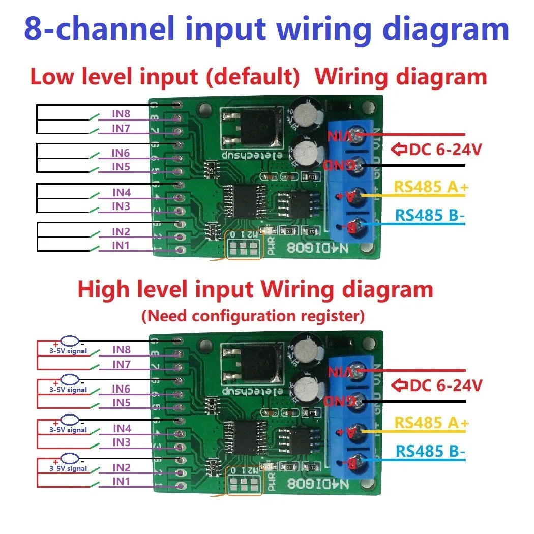 1pcs N4DIG08 8CH Digital Input Output Module - RS485 Interface NPN PNP TTL Switch Acquisition Controller for Automation