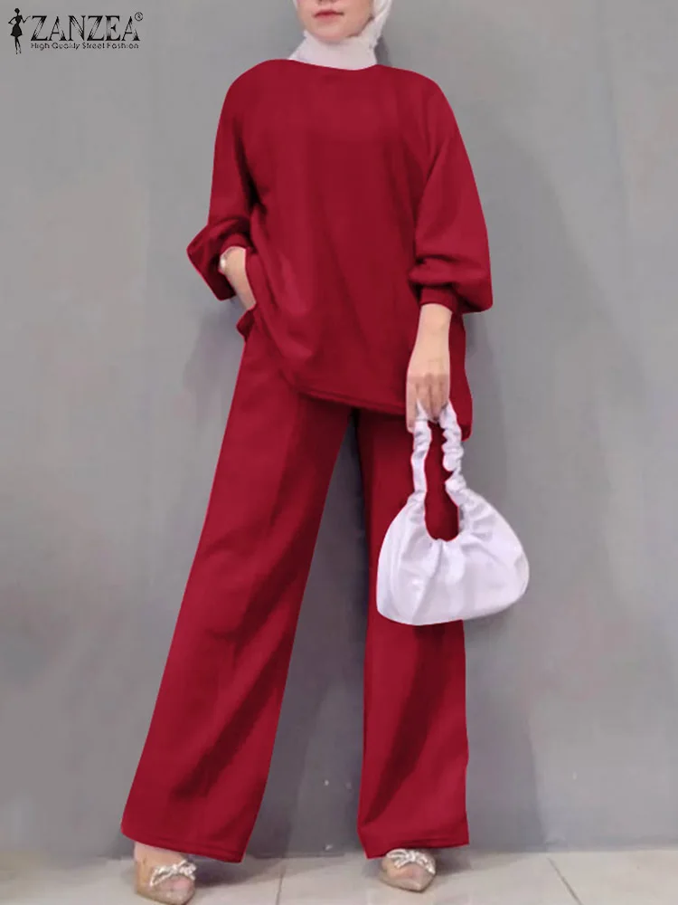 

ZANZEA Woman Fashion Matching Sets Long Sleeve O Neck Blouse Loose Trousers 2PCS Vintage Party Kaftan Suit Casual Tracksuit 2024