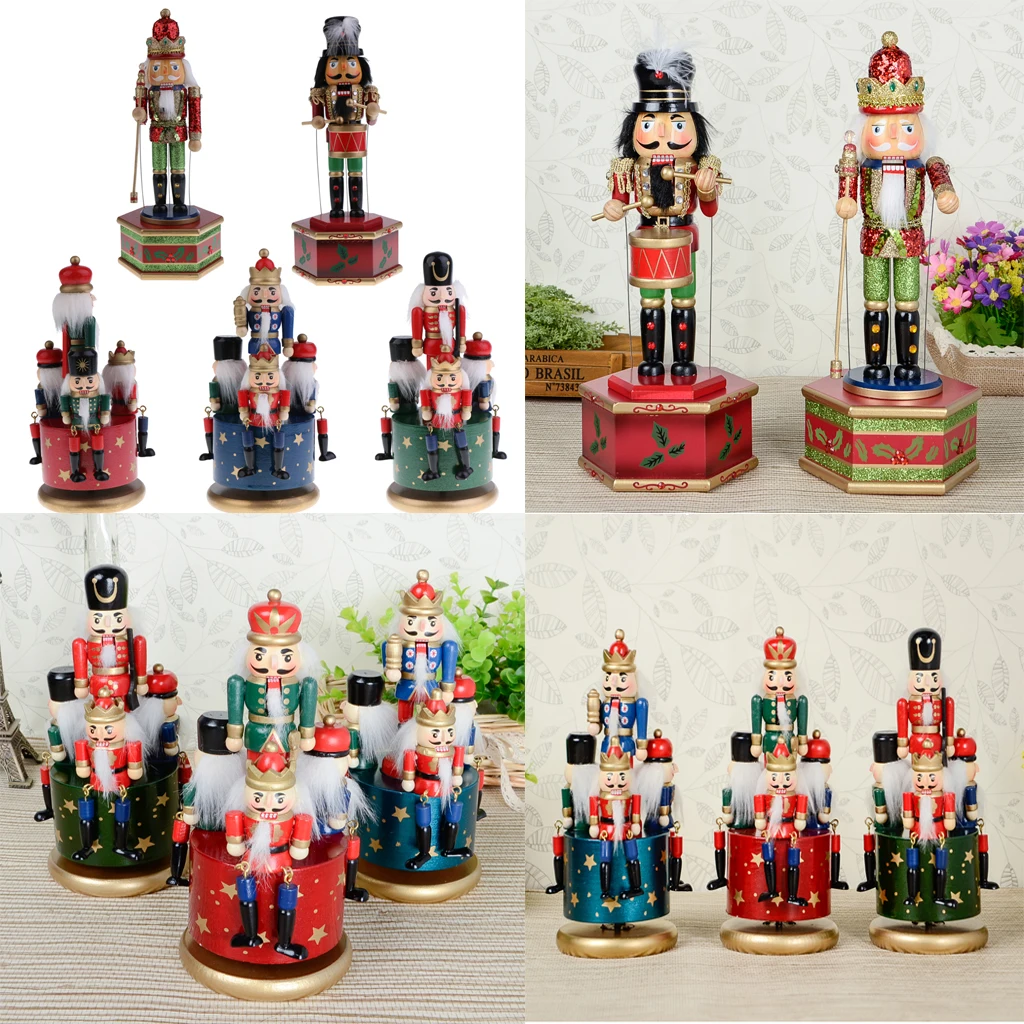 Wooden Handpainted Nutcracker 4 Soliders Music Box Wind Up Exquisite Workmanship Toys For Christmas Decoration Ornaments Gifts