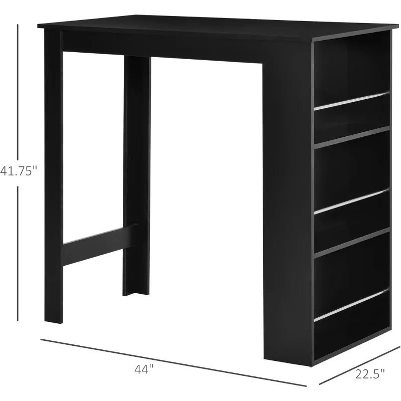 โต๊ะบาร์สไตล์โมเดิร์นโต๊ะรับประทานอาหารสูงเคาน์เตอร์พร้อมชั้นวางของ 3 ชั้นสําหรับห้องครัวห้องรับประทานอาหารห้องนั่งเล่นสีดํา