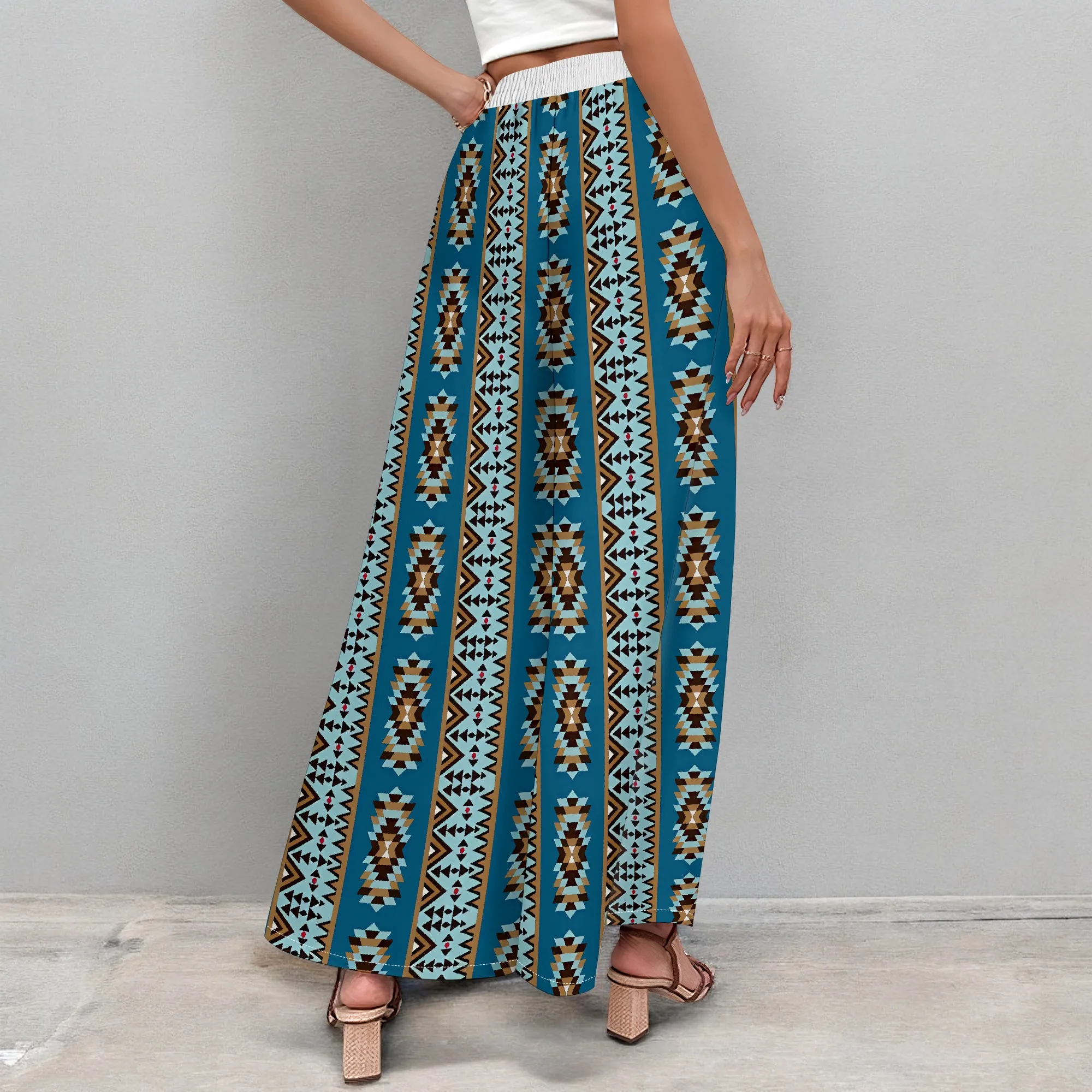 Dameskleding 2025, lente/zomer nieuw item op maat casual slim fit bloemen midden taille modieuze wijde pijpen broek strandbroek laag