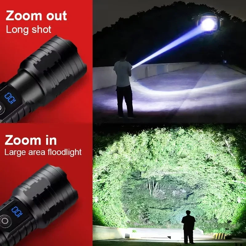 1000000LM Ultra Powerful Flashlight Zoom 5000M Long Range Torch High Power Led Flashlights Rechargeable Strong Tactical Lantern