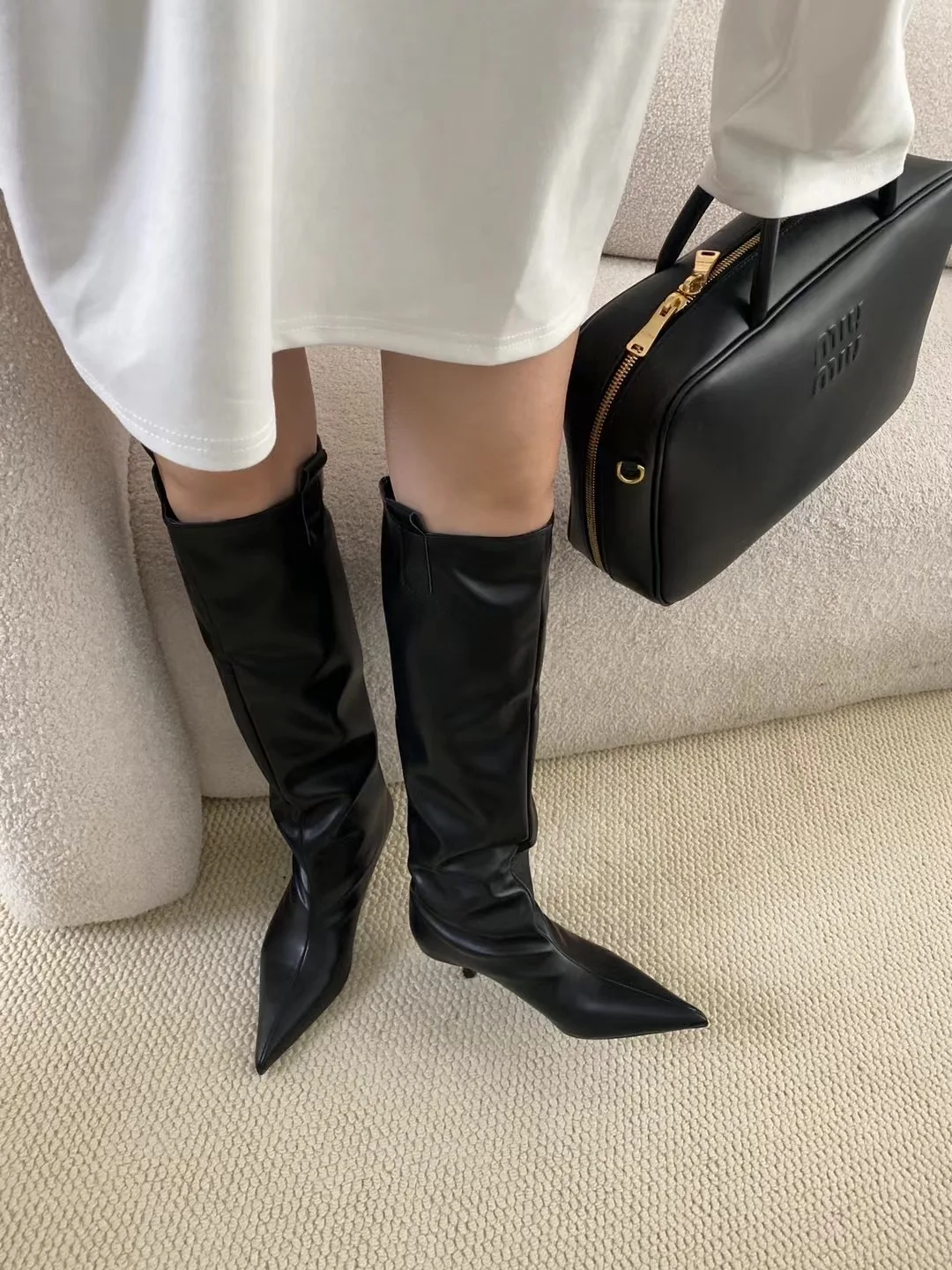 Pointed Toe Women Knee High Boots Black Brown Thin High Heels Shallow Slip On Chelsea Botas Fashion Party Pumps Shoes Woman 39