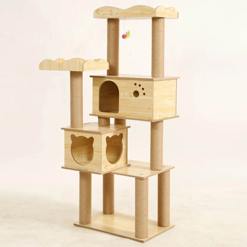 

Wholesale Wooden Pet Scratcher House Tower Condo Cat Tree House Wood Cat Trees and Scratching Post