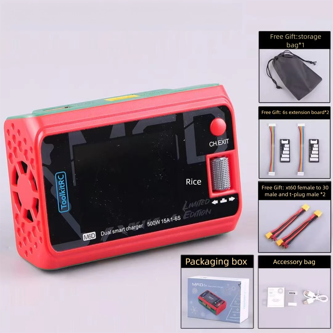 ToolkitRC M6D Xmas 500W 15A DC Dual Channel Smart Charger Discharger For 1-6S Lipo Battery FPV Model Spare Part Replace