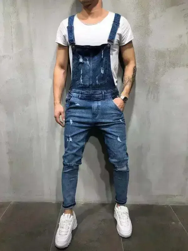 Women Jeans Washing Pencil Pants Denim Rompers One Piece Casual Ankle Length Holes Slim Fit Spliced Solid Slight Strech Jumpsuit