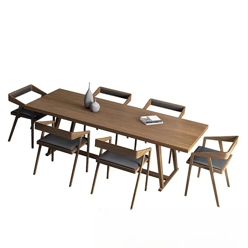 

Simple modern solid wood conference table multi-person workbench bench and chairs