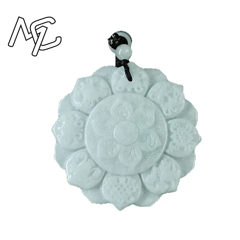 Real Natural Myanmar Emerald Jade Double-sided Lotus Pendant Necklace Carved Jadeite Jewelry Fashion Amulet Gifts Certificate view 5