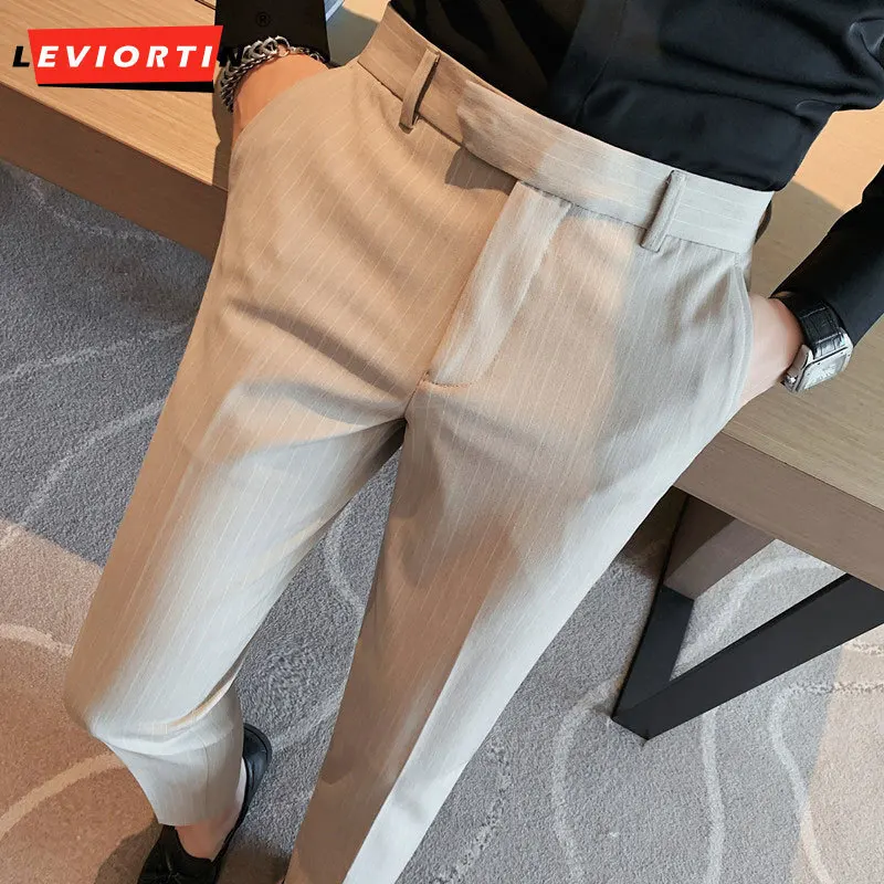 British Stripe Slim Fit Suit Pants Men's Business Casual Simple Spring and Autumn New High Quality Social Wedding Party Pants