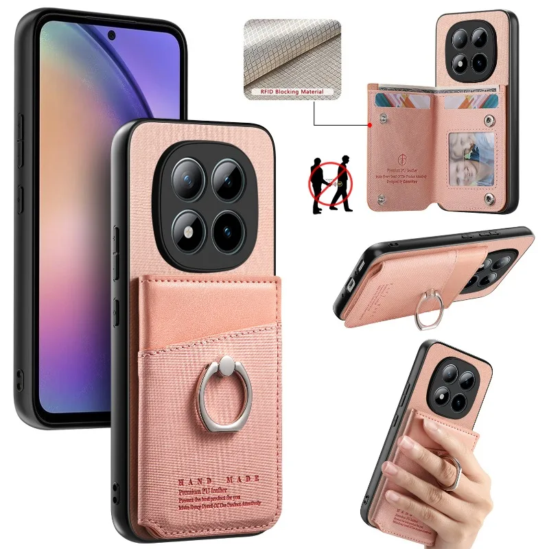 Flip-Wallet-Kartenfach-Hülle für POCO M8 Pro 5G Leder-Ringhalter Magnetische Stoßfeste Abdeckung für Redmi Note 15 15Pro Plus Bumper