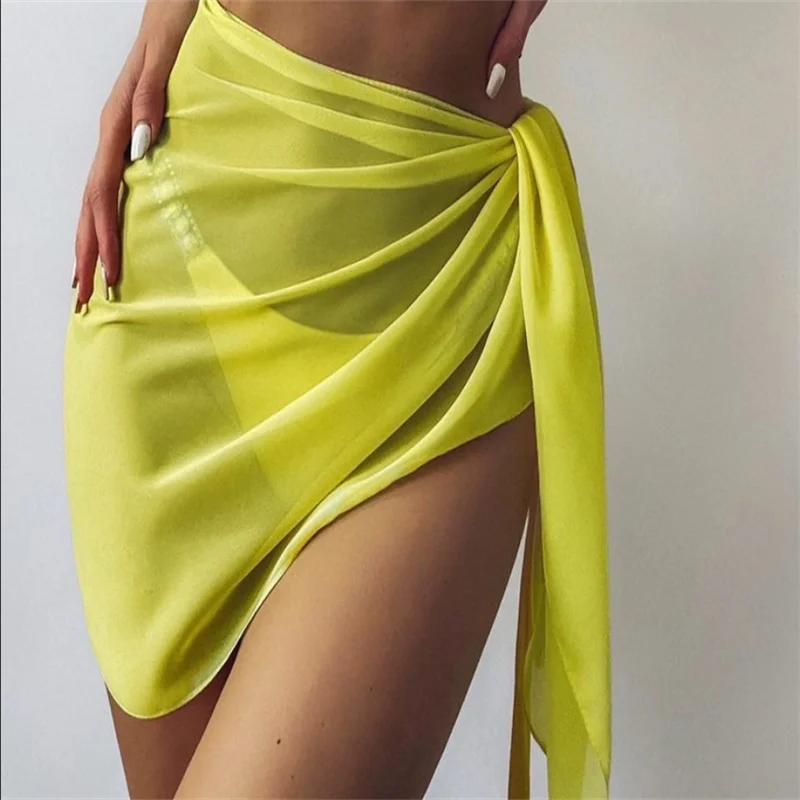 Zomer Korte Sarong Strand Cover Up Mini Pure Chiffon Wrap Bikini Rok Multifunctionele Sjaal Strandkleding