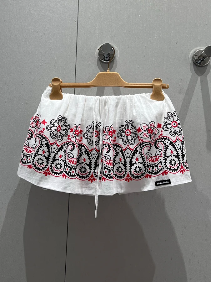 

Hawaii Vaion Miu Sle Tie Waist ort Skirt Set Women's Low Waist A-Line Cotton Embroidered Street Sle Summer Outfit