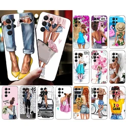 Phone Case for Samsung S25 S24 S23 S22 S21 S20 Ultra S20 S22 S21 S10E S20 FE S24 Plus Princess Girl coffee Summer Fashion Girl