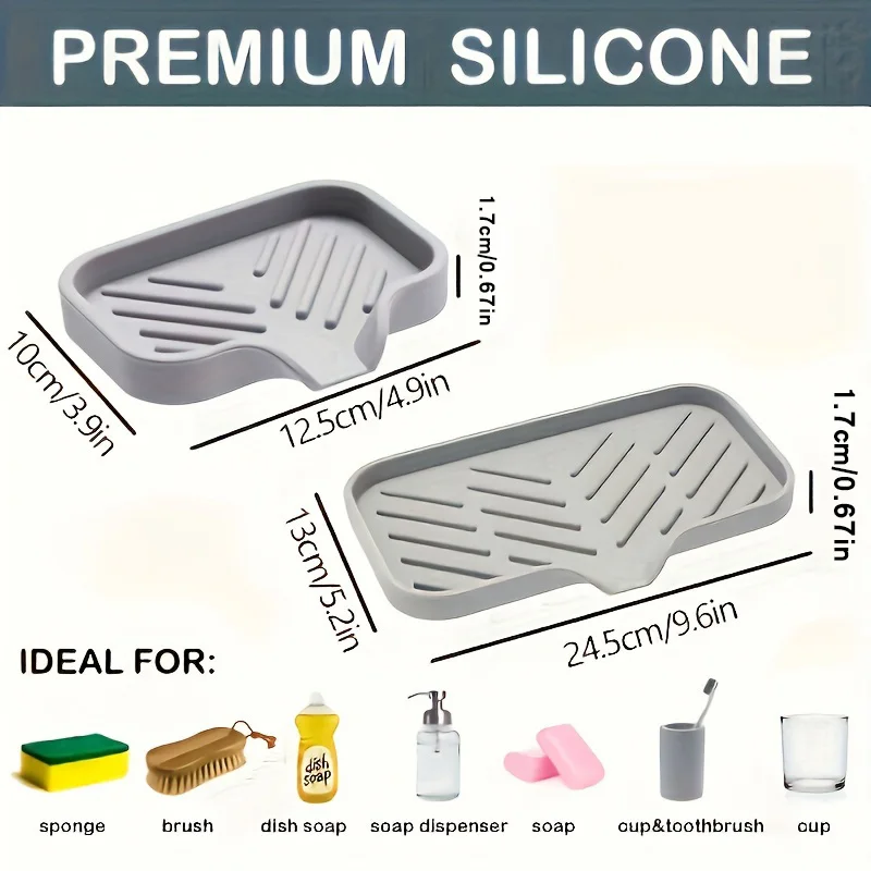 Convenient Decorative Tray Gray Silicone Soap Cleaning Ball Cloth Placement No Ponding Tray Kitchen Storage Supplies