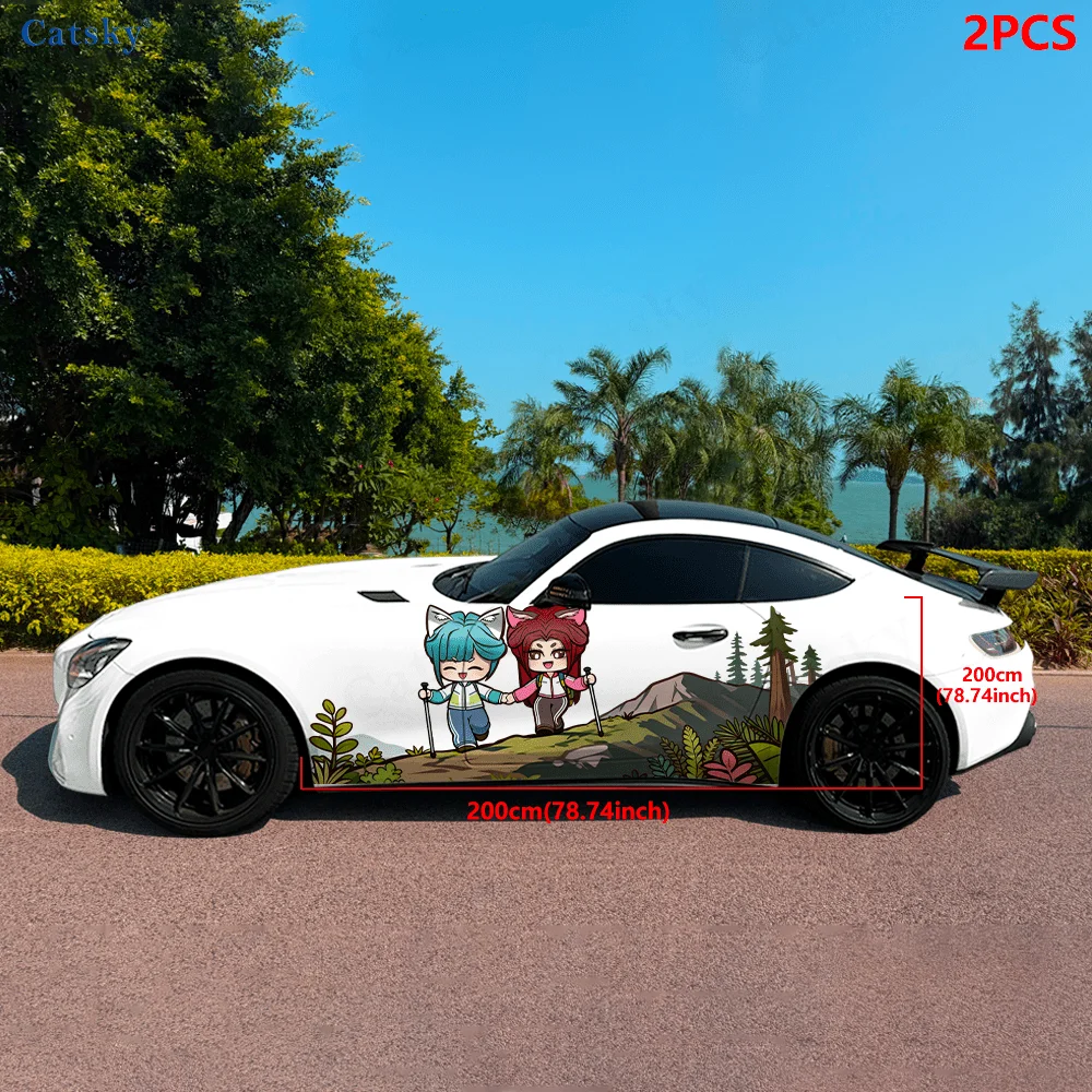 Antique style kitten demon and his sister high-quality creative pattern stickers for car body, door side, two fashionable sticke