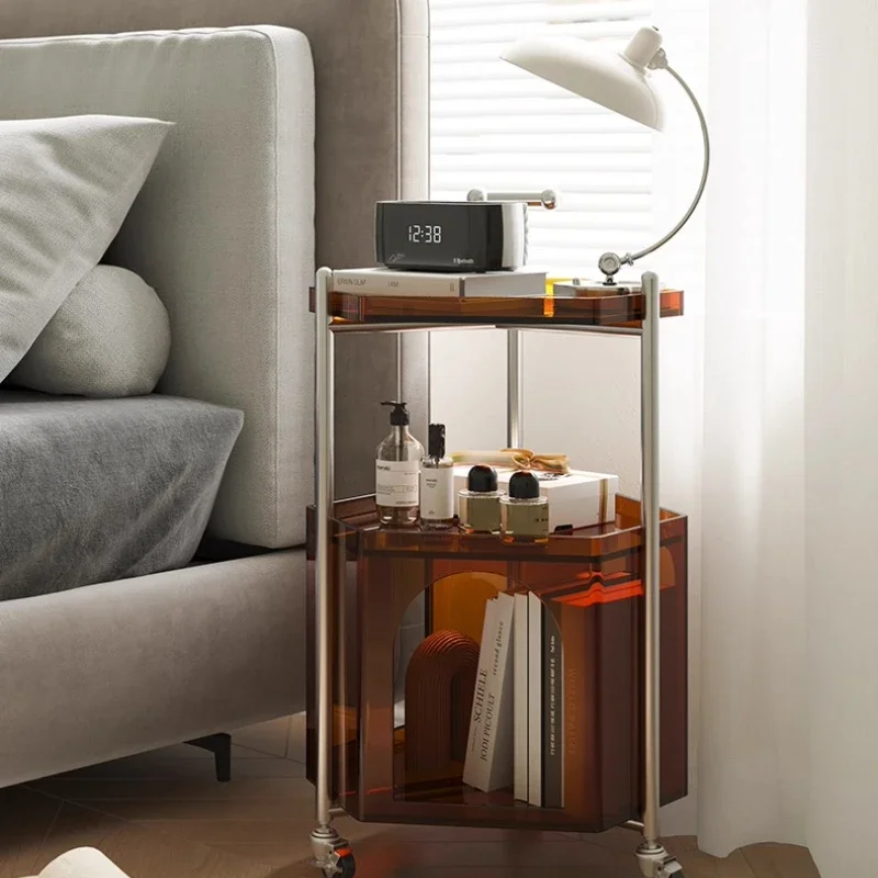 acrylic mobile trolley, living room sofa side table, medieval storage coffee table, home retro corner table